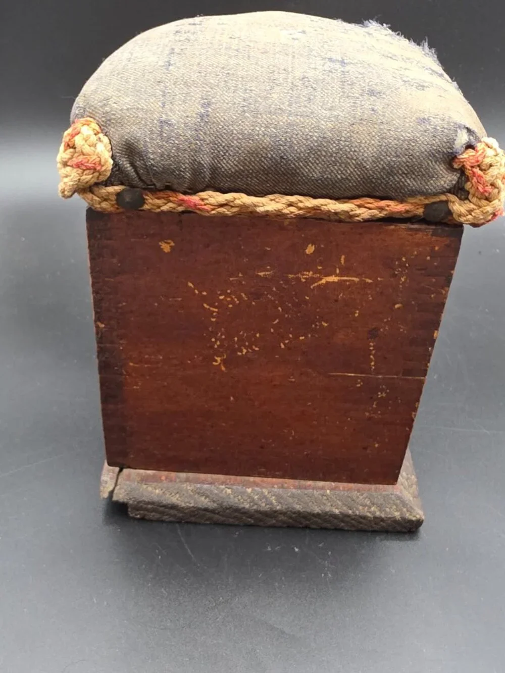 19th Century Antique Walnut Sewing Box Pin Cushion handmade vtg two compartments